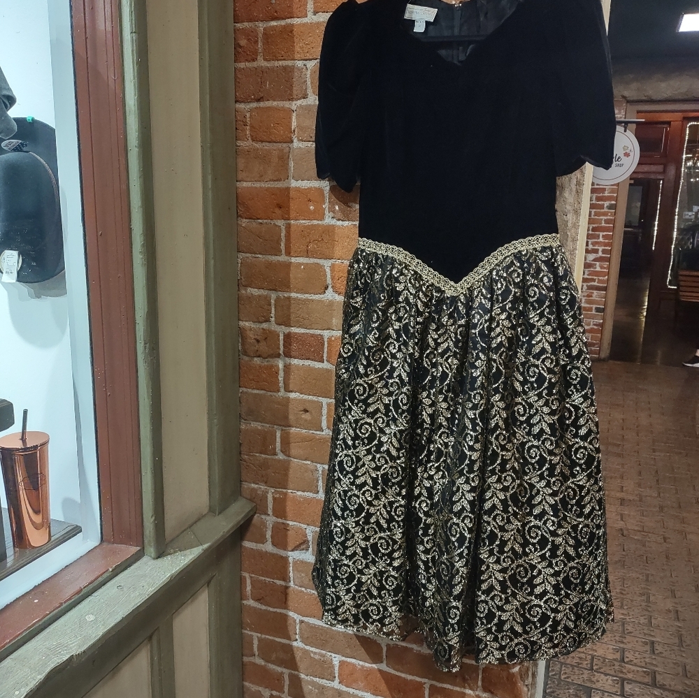 Vintage 80s Scott McClintock Prom Evening Formal Dress Velvet Cocktail Black 10 - Picture 6 of 12